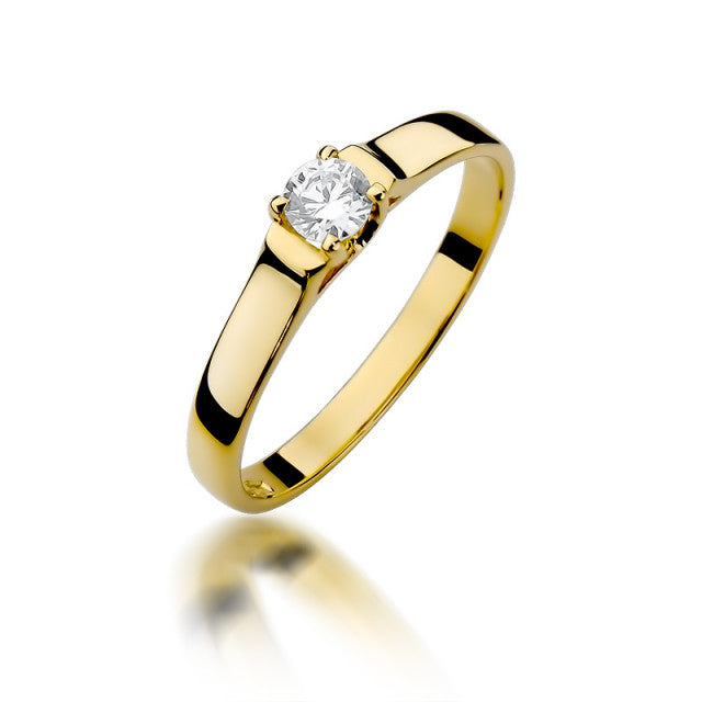 Inel Aur 14K cu Diamant Natural 0.18 ct — Aur galben