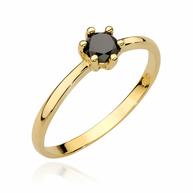 Inel Aur 14K cu Diamant Natural Negru 0.30 ct — Aur galben