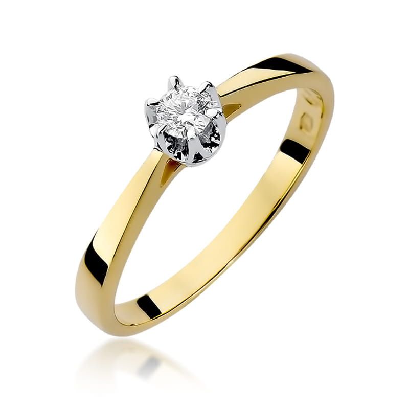 Inel Aur 14K cu Diamant Natural 0.12 ct — Aur galben