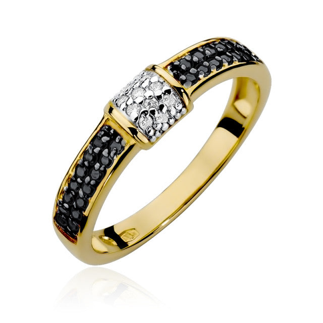 Inel Aur 14K cu Diamante Naturale Albe si Negre 0.19 ct — Aur galben