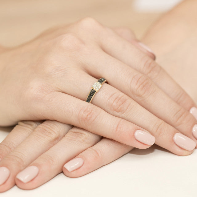 Inel Aur 14K cu Diamante Naturale Albe si Negre 0.19 ct, imaginea 7 din 11