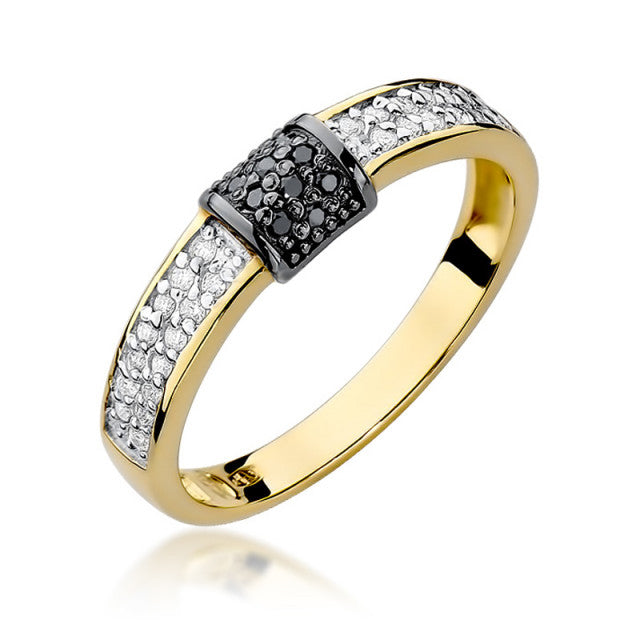 Inel Aur 14K cu Diamante Naturale Albe si Negre 0.19 ct — Aur galben