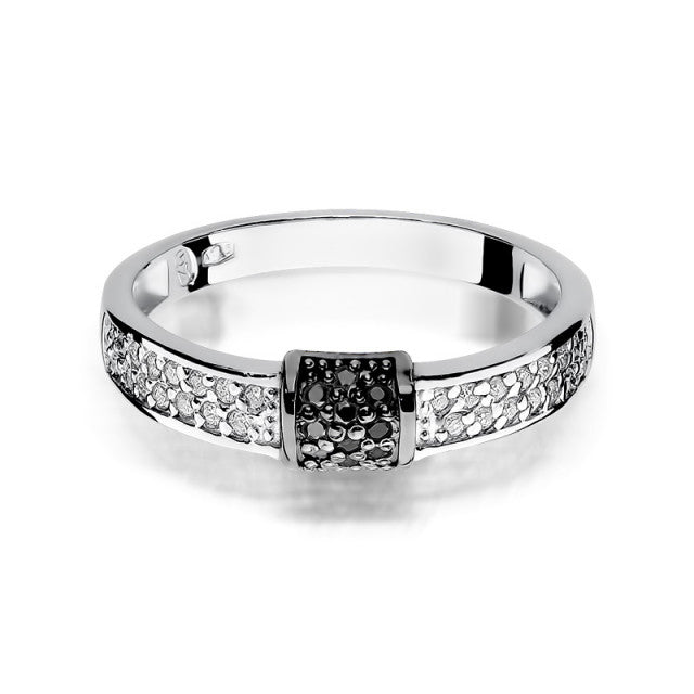 Inel Aur 14K cu Diamante Naturale Albe si Negre 0.19 ct, imaginea 5 din 11