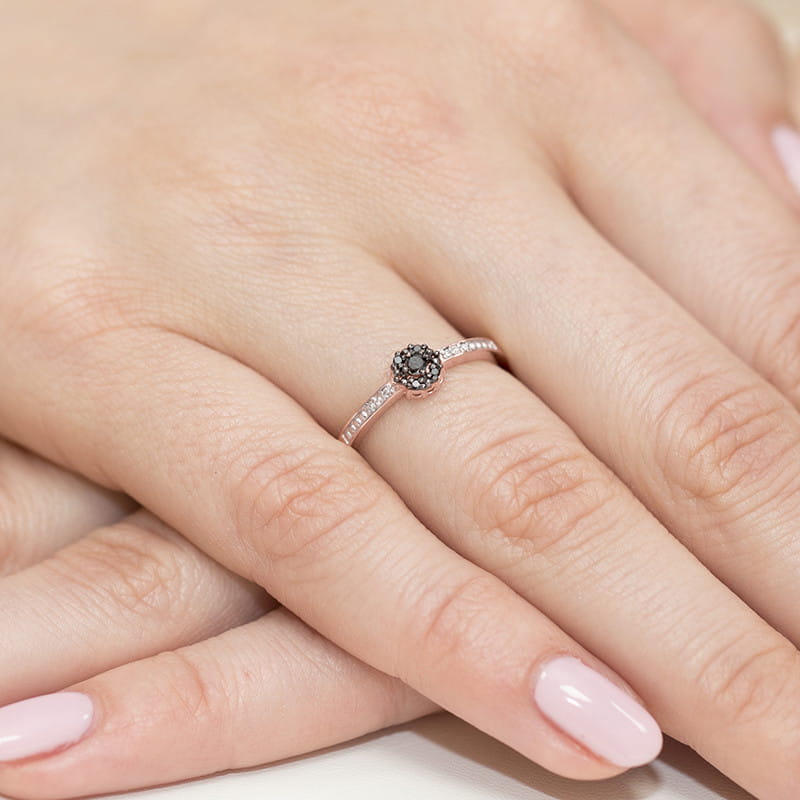 Inel Aur 14K cu Diamante Naturale Albe si Negre 0.09 ct, imaginea 11 din 11