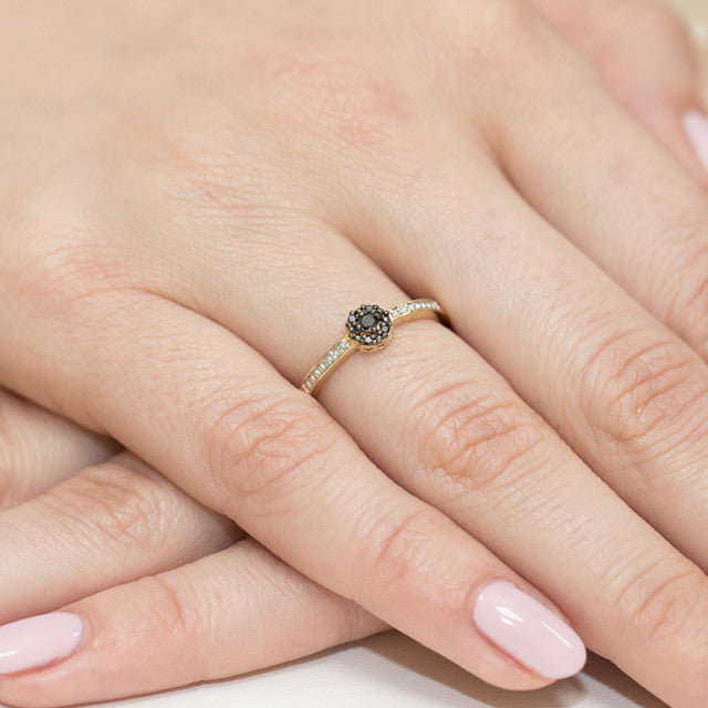 Inel Aur 14K cu Diamante Naturale Albe si Negre 0.09 ct, imaginea 6 din 11