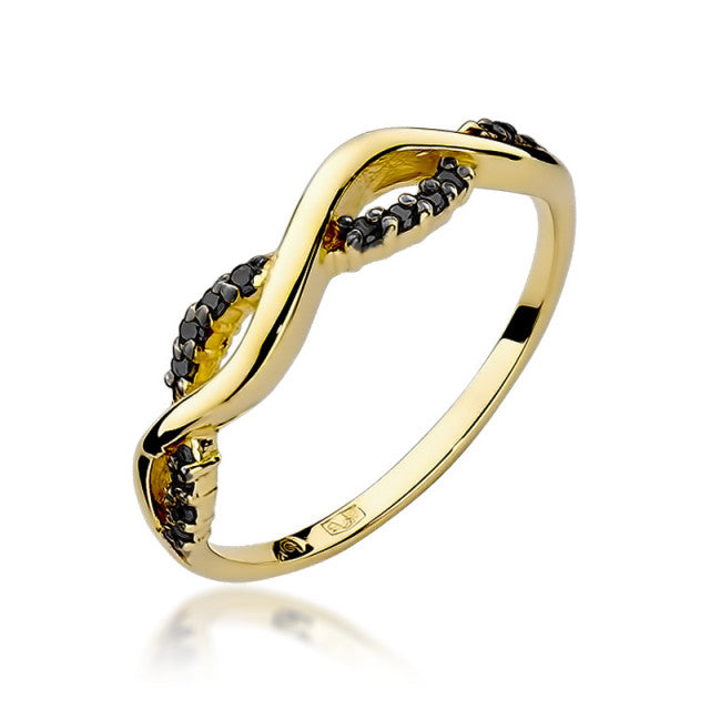 Inel Aur 14K cu Diamante Naturale Negre 0.07 ct — Aur galben