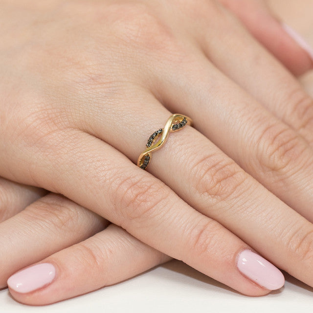 Inel Aur 14K cu Diamante Naturale Negre 0.07 ct, imaginea 7 din 11