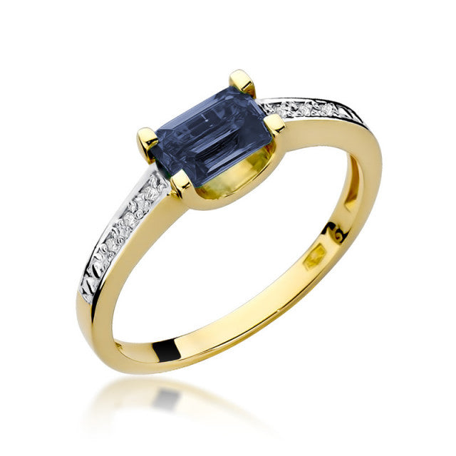 Inel Aur 14K cu Safir 0.60 ct si Diamante Naturale 0.03 ct — Aur galben