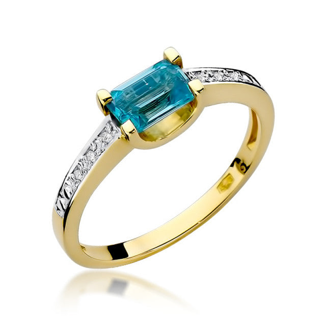 Inel Aur 14K cu Topaz Swiss 0.65 ct si Diamante Naturale 0.03 ct — Aur galben