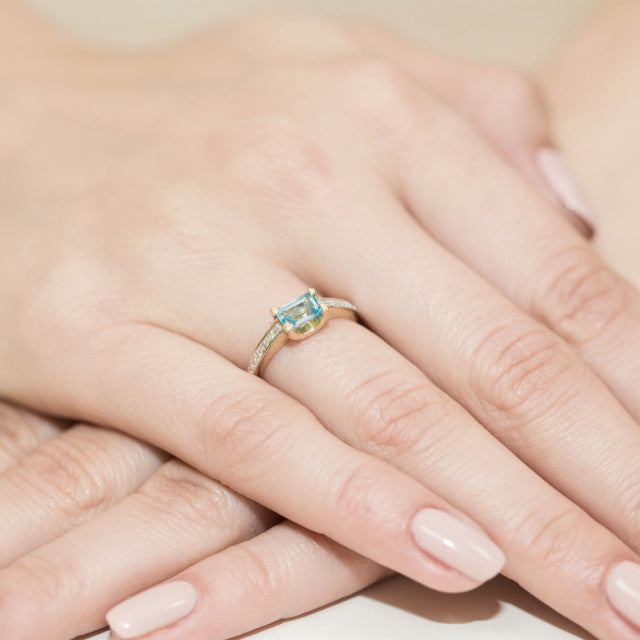 Inel Aur 14K cu Topaz Swiss 0.65 ct si Diamante Naturale 0.03 ct, imaginea 4 din 11