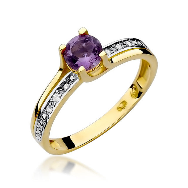 Inel Aur 14K cu Ametist 0.50 ct si Diamante Naturale 0.03 ct — Aur galben