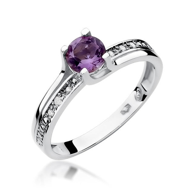 Inel Aur 14K cu Ametist 0.50 ct si Diamante Naturale 0.03 ct, imaginea 4 din 11