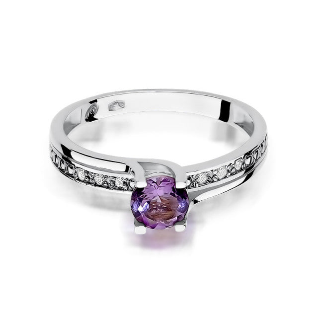 Inel Aur 14K cu Ametist 0.50 ct si Diamante Naturale 0.03 ct, imaginea 5 din 11