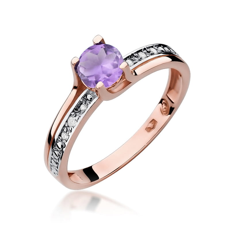 Inel Aur 14K cu Ametist 0.50 ct si Diamante Naturale 0.03 ct, imaginea 8 din 11