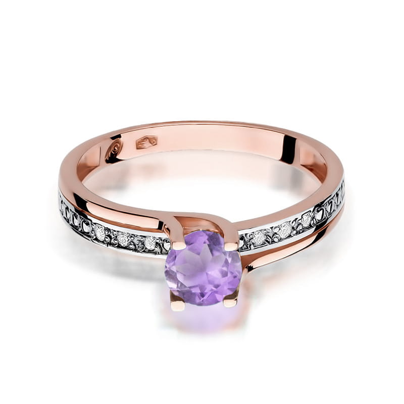 Inel Aur 14K cu Ametist 0.50 ct si Diamante Naturale 0.03 ct, imaginea 9 din 11