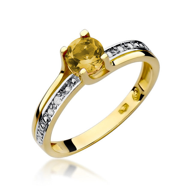 Inel Aur 14K cu Citrin 0.50 ct si Diamante Naturale 0.03 ct — Aur galben