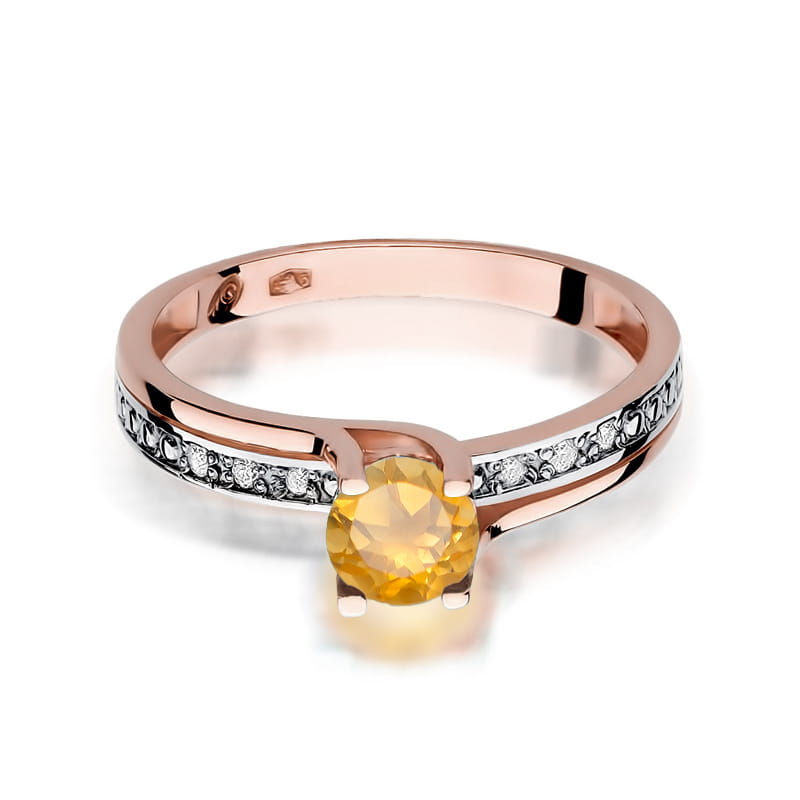Inel Aur 14K cu Citrin 0.50 ct si Diamante Naturale 0.03 ct, imaginea 9 din 11