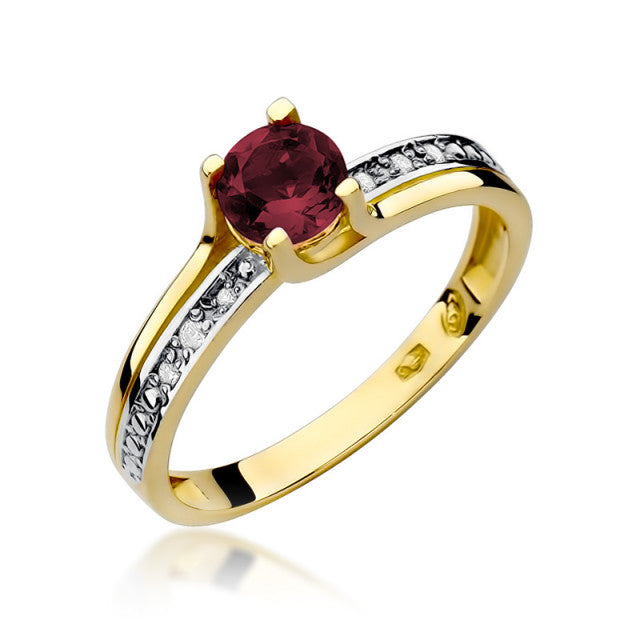 Inel Aur 14K cu Granat 0.60 ct si Diamante Naturale 0.03 ct — Aur galben