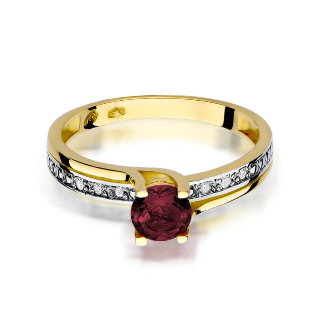 Inel Aur 14K cu Granat 0.60 ct si Diamante Naturale 0.03 ct, imaginea 2 din 11
