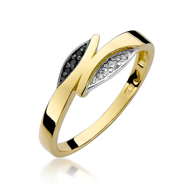 Inel Aur 14K cu Diamante Naturale Albe si Negre 0.03 ct — Aur galben