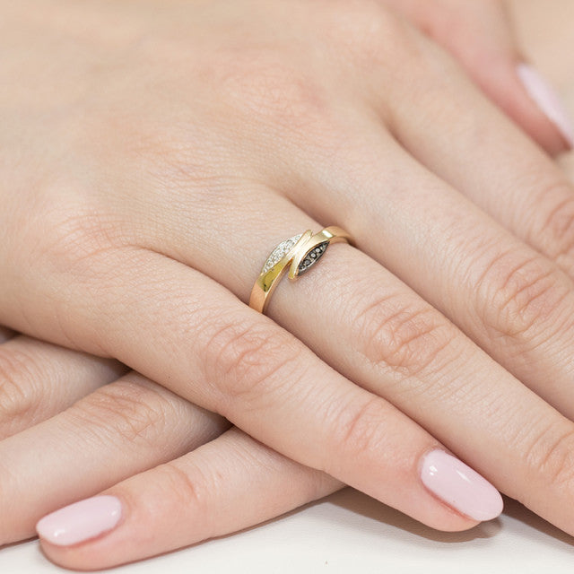 Inel Aur 14K cu Diamante Naturale Albe si Negre 0.03 ct, imaginea 4 din 10