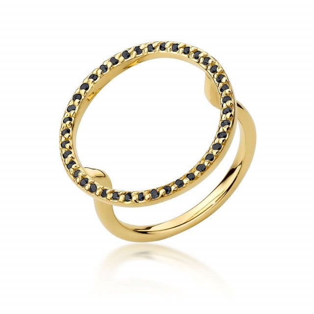 Inel Aur 14K cu Diamante Naturale Negre 0.20 ct — Aur galben