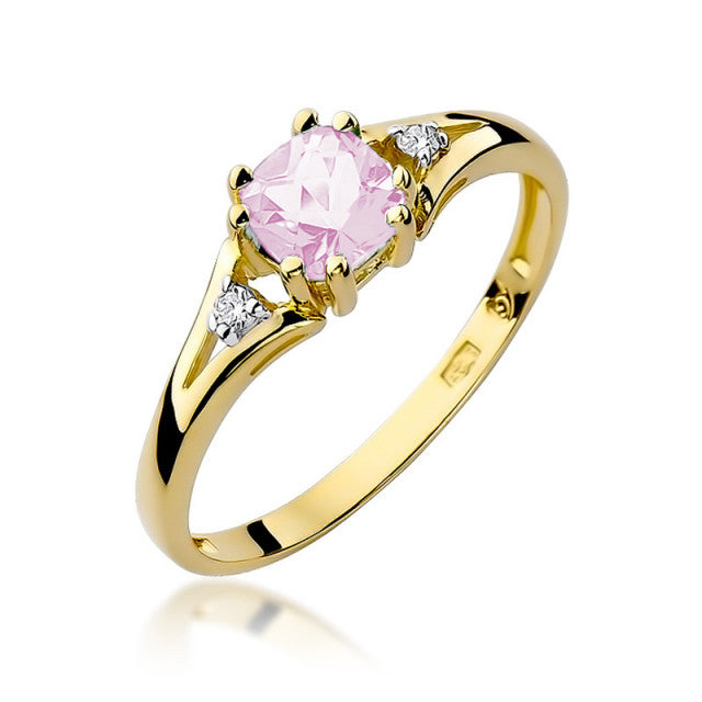 Inel Aur 14K cu Topaz Roz 0.65 ct si Diamante Naturale 0.03 ct — Aur galben