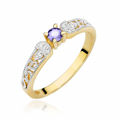 Inel Aur 14K cu Tanzanit 0.15 ct si Diamante Naturale 0.03 ct