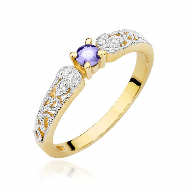 Inel Aur 14K cu Tanzanit 0.15 ct si Diamante Naturale 0.03 ct — Aur galben