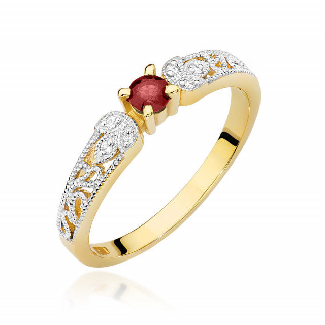 Inel Aur 14K cu Rubin 0.15 ct si Diamante Naturale 0.03 ct — Aur galben