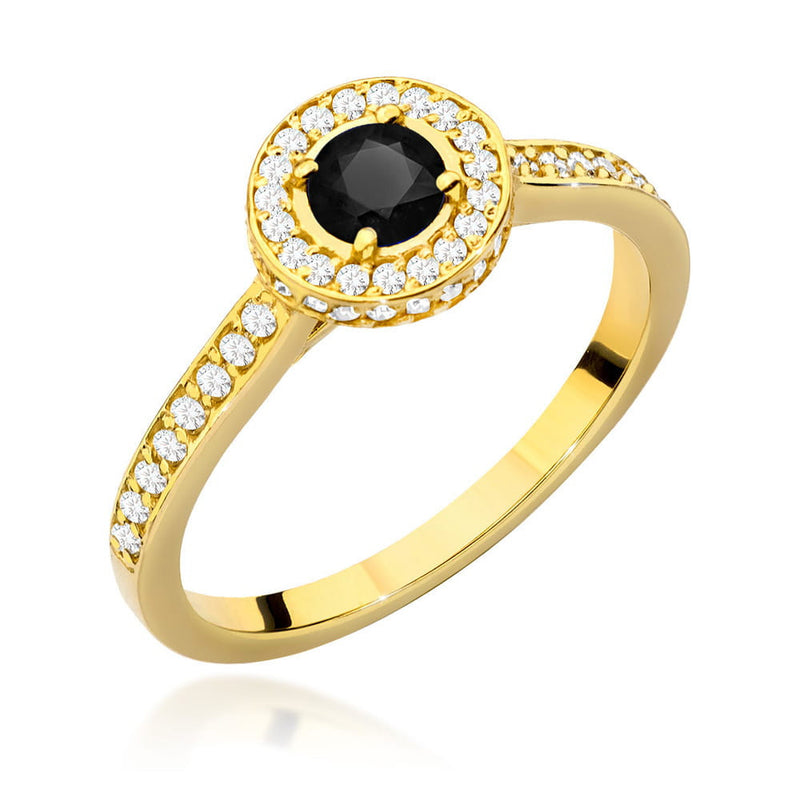 Inel Aur 14K cu Diamante Naturale Albe si Negre 0.64 ct — Aur galben