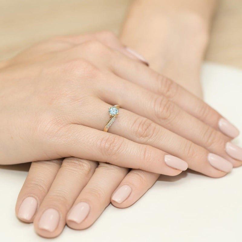 Inel Aur 14K cu Topaz Swiss 0.50 ct si Diamante Naturale 0.05 ct, imaginea 4 din 11
