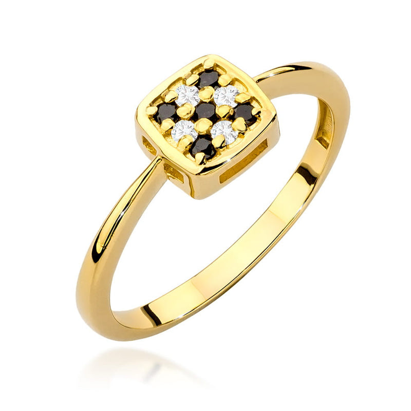 Inel Aur 14K cu Diamante Naturale Albe si Negre 0.13 ct — Aur galben