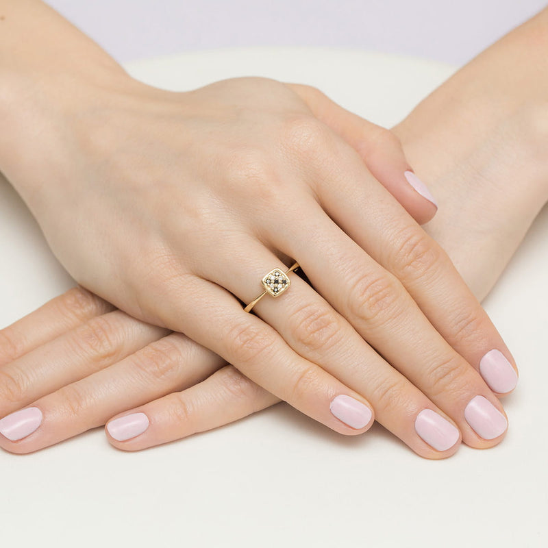 Inel Aur 14K cu Diamante Naturale Albe si Negre 0.13 ct, imaginea 4 din 11