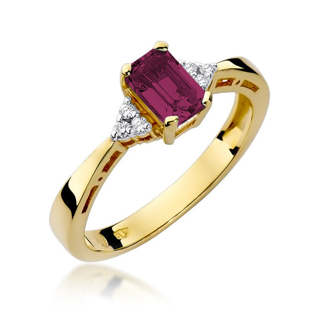 Inel Aur 14K cu Rubin 0.80 ct si Diamante Naturale 0.03 ct — Aur galben