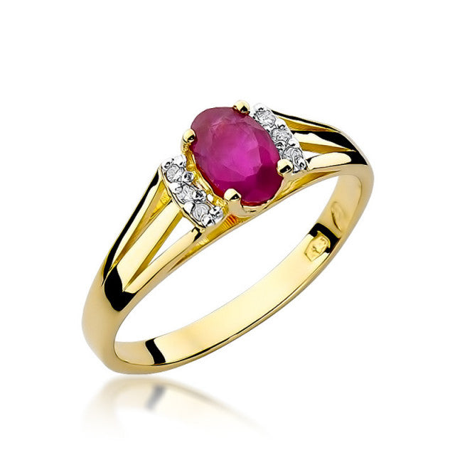 Inel Aur 14K cu Rubin 0.60 ct si Diamante Naturale 0.05 ct — Aur galben