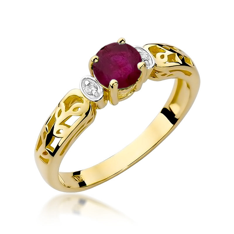 Inel Aur 14K cu Rubin 0.60 ct si Diamante Naturale 0.02 ct — Aur galben