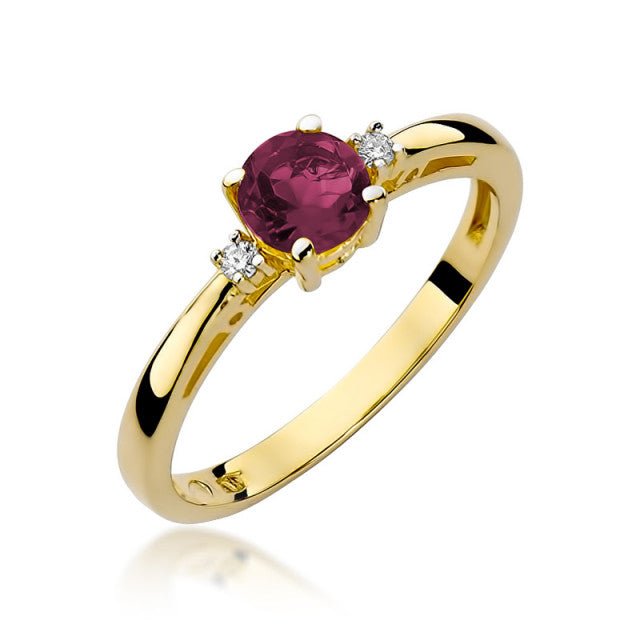 Inel Aur 14K cu Rubin 0.60 ct si Diamante Naturale 0.03 ct — Aur galben