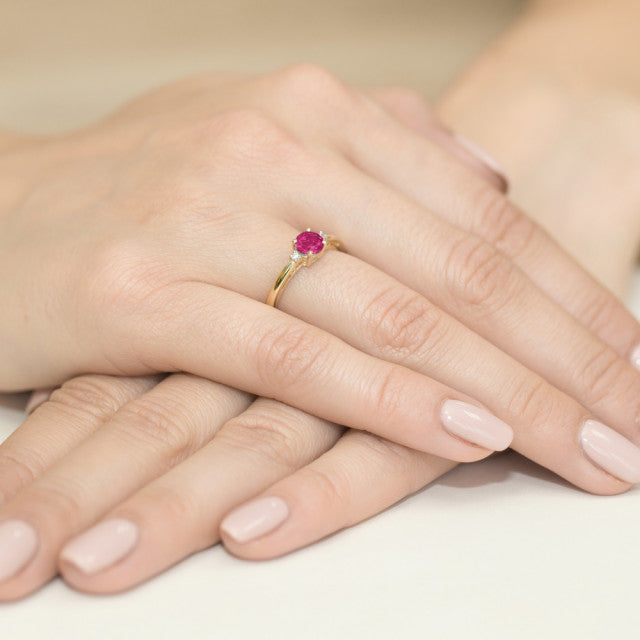 Inel Aur 14K cu Rubin 0.60 ct si Diamante Naturale 0.03 ct, imaginea 4 din 10