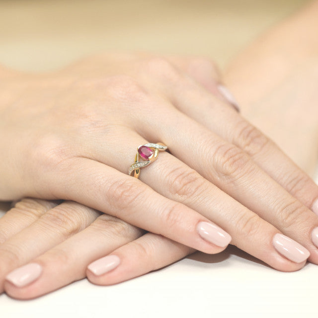 Inel Aur 14K cu Rubin 0.60 ct si Diamante Naturale 0.05 ct, imaginea 4 din 10