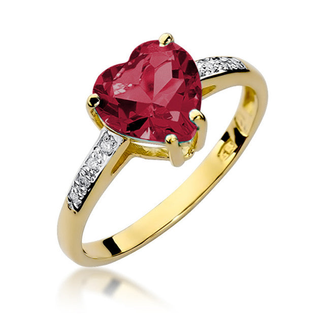 Inel Aur 14K cu Rubin 1.70 ct si Diamante Naturale 0.04 ct — Aur galben