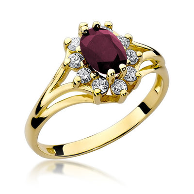 Inel Aur 14K cu Rubin 1.00 ct si Diamante Naturale 0.30 ct