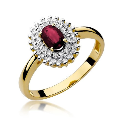 Inel Aur 14K cu Rubin 0.60 ct si Diamante Naturale 0.20 ct — Aur galben