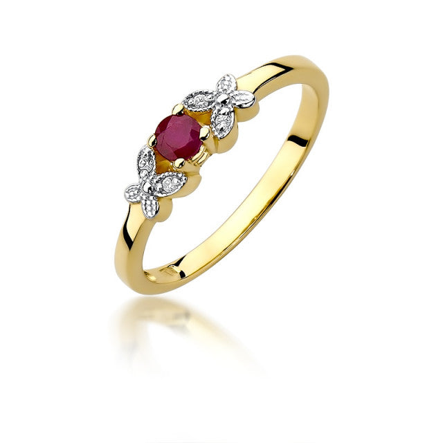 Inel Aur 14K cu Rubin 0.15 ct si Diamante Naturale 0.02 ct — Aur galben