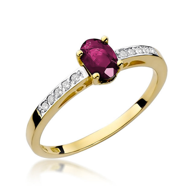 Inel Aur 14K cu Rubin 0.60 ct si Diamante Naturale 0.05 ct — Aur galben
