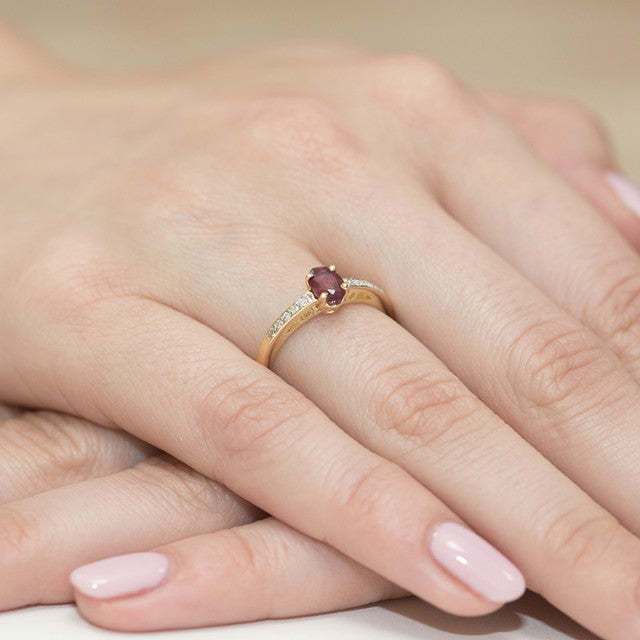 Inel Aur 14K cu Rubin 0.60 ct si Diamante Naturale 0.05 ct, imaginea 3 din 7