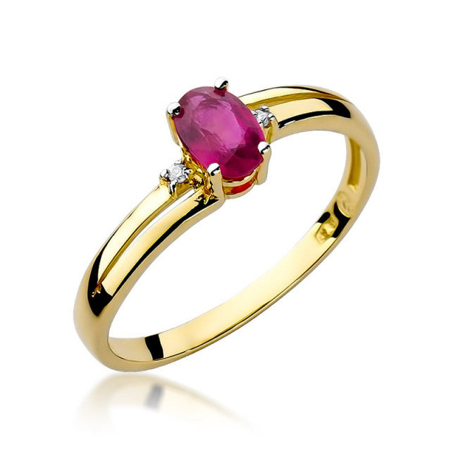 Inel Aur 14K cu Rubin 0.60 ct si Diamante Naturale 0.03 ct — Aur galben