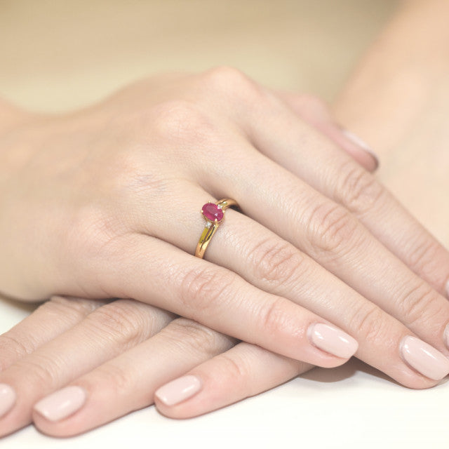 Inel Aur 14K cu Rubin 0.60 ct si Diamante Naturale 0.03 ct, imaginea 4 din 10