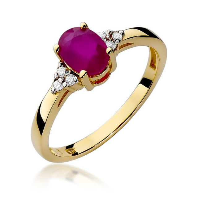 Inel Aur 14K cu Rubin 1.00 ct si Diamante Naturale 0.05 ct — Aur galben