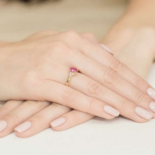 Inel Aur 14K cu Rubin 1.00 ct si Diamante Naturale 0.05 ct, imaginea 4 din 10
